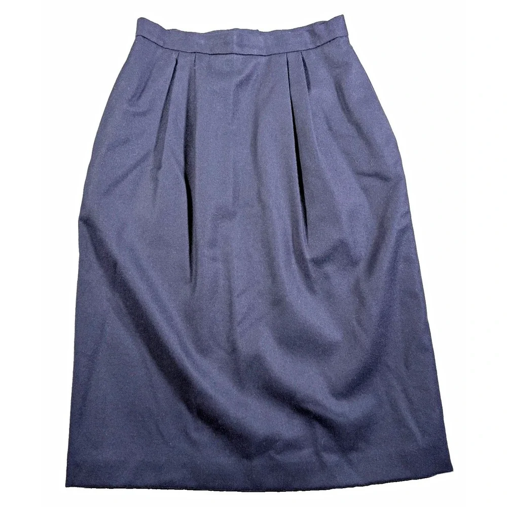 Charter Club VTG Wool Midi Skirt 6 Navy Blue Pleated Pencil Dark Academia 90s